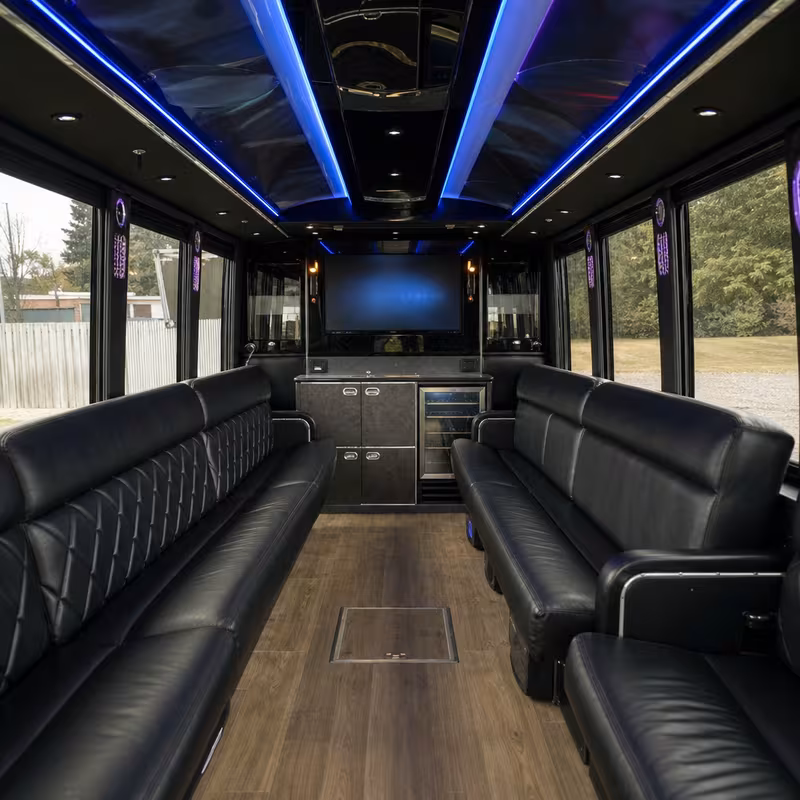 Passenger watching the Seattle scenery during a regional party bus road trip
