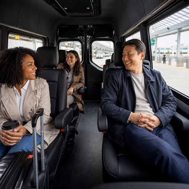 Passengers loading luggage while boarding an Seattle group shuttle