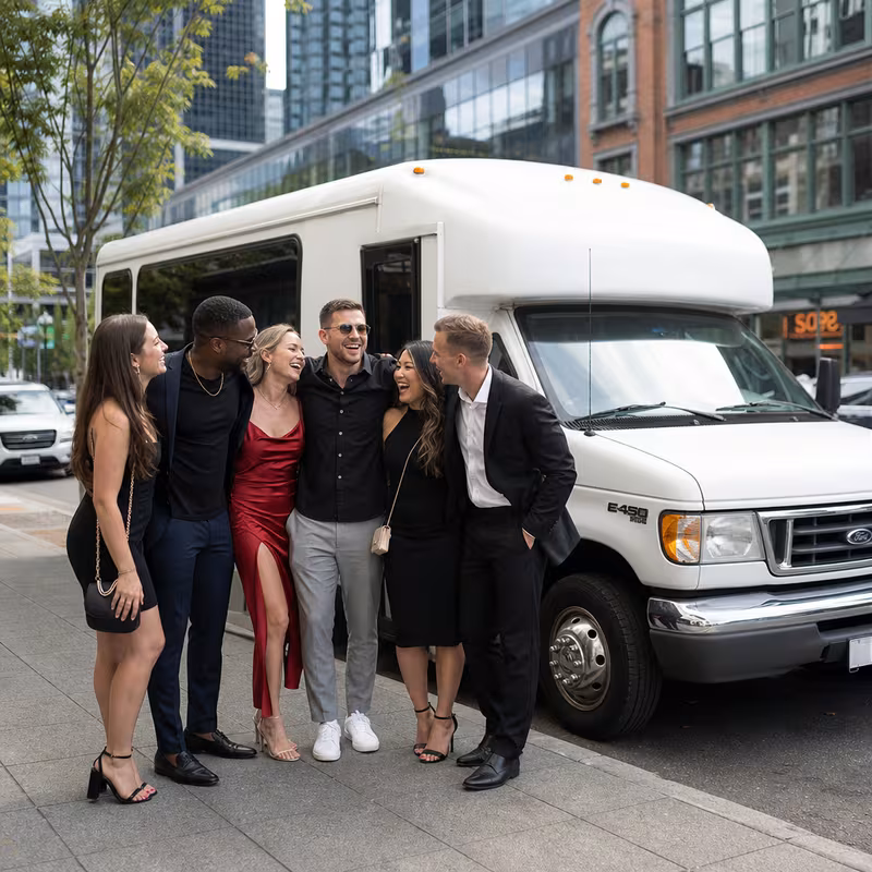 Black Mercedes Sprinter van staged for an Seattle Bachelor & Bachelorette Transportation group