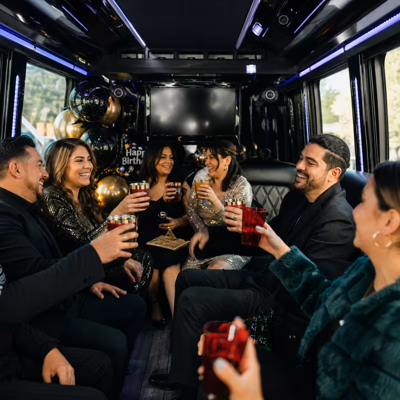 Black Mercedes Sprinter van staged for an Seattle Birthday Transportation group