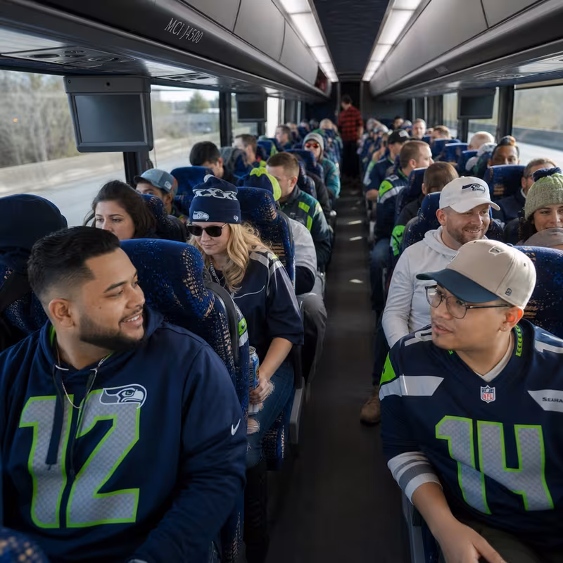 Passenger seating aboard a Seattle party bus rental