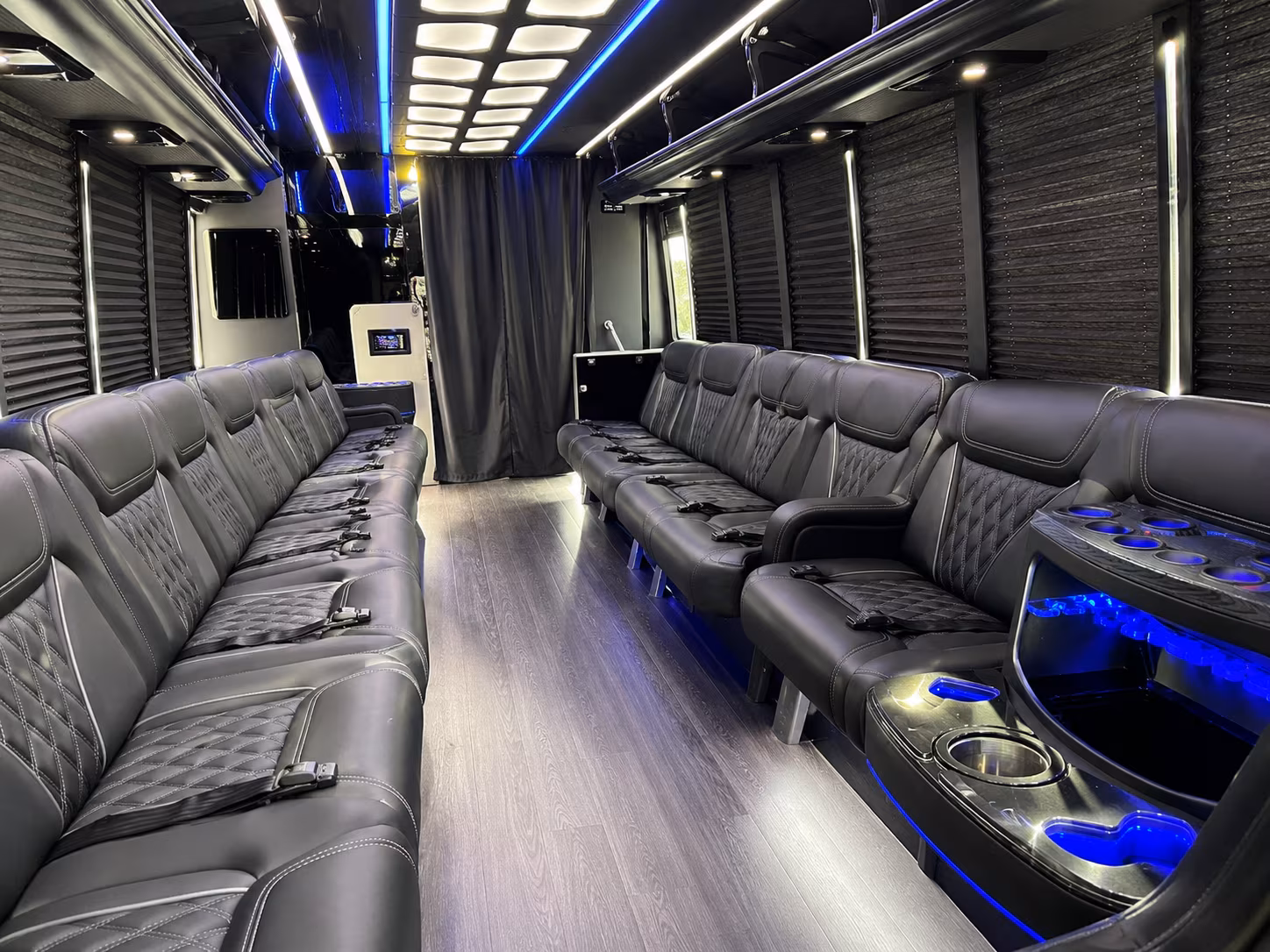Interior of a party bus rental serving Seattle