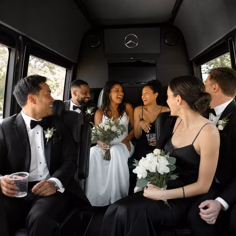 Black Mercedes Sprinter van staged for an Seattle Wedding Transportation group
